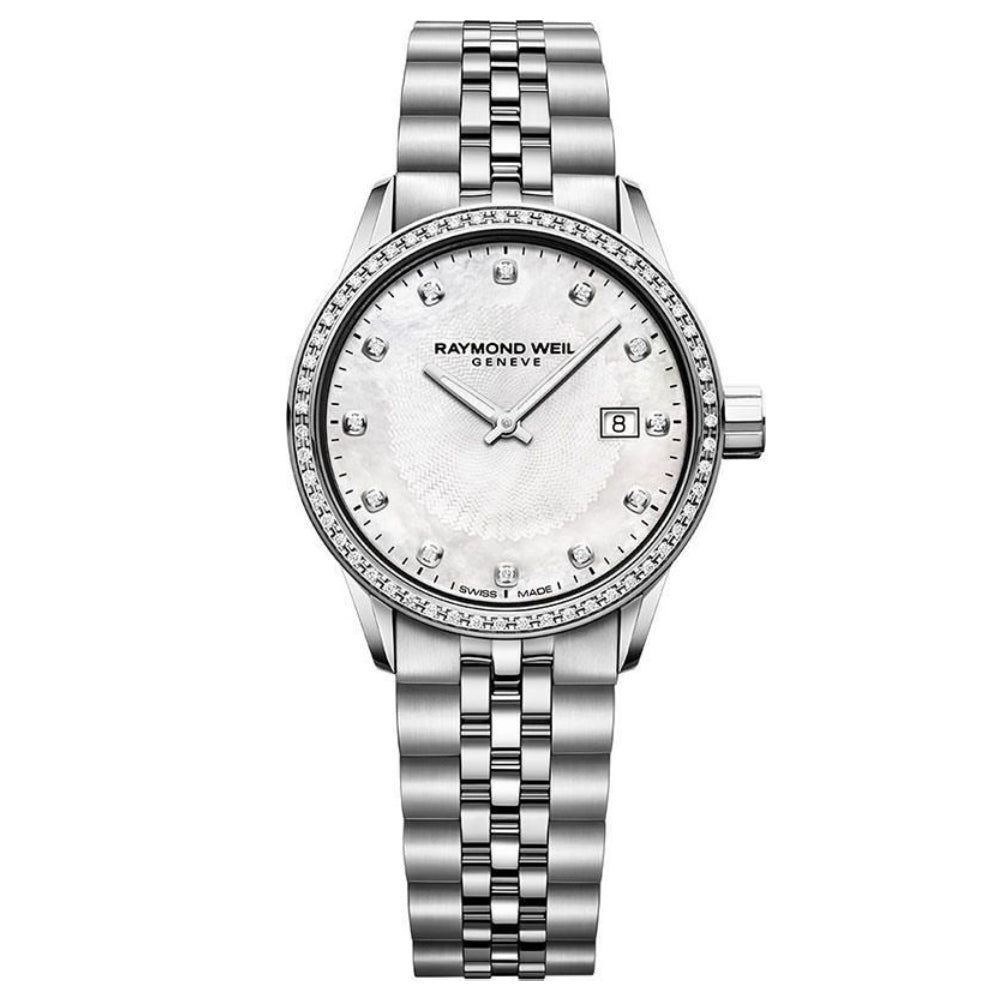 ساعة ريموند ويل النسائية بحركة كوارتز ولون مينا فضي - RW-0141 (DMND/55)