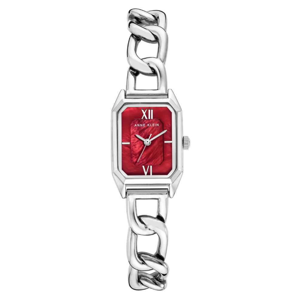 ساعة آن كلاين النسائية بحركة كوارتز ولون مينا فضي - AK-0279