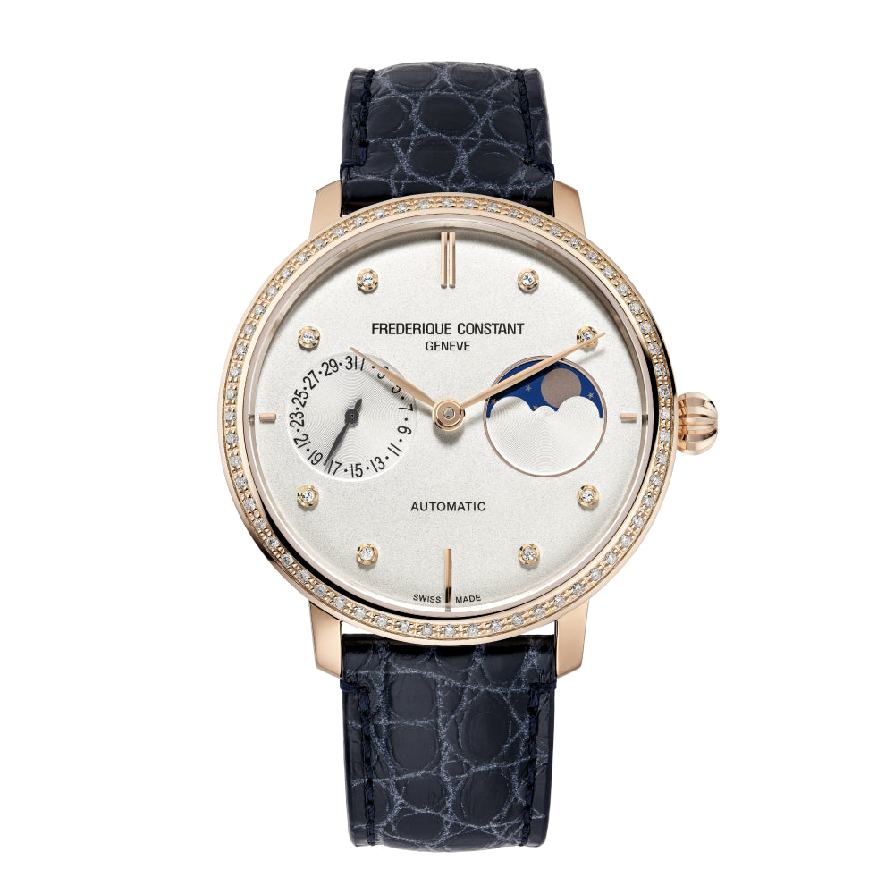 ساعة فريدريك كونستانت النسائية بحركة أوتوماتيكية ولون مينا فضي - FC-0233(D/68 0.5CT)+R.STRAP