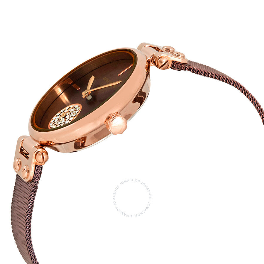 ساعة آن كلاين النسائية بحركة كوارتز ولون مينا بني - AK-0028