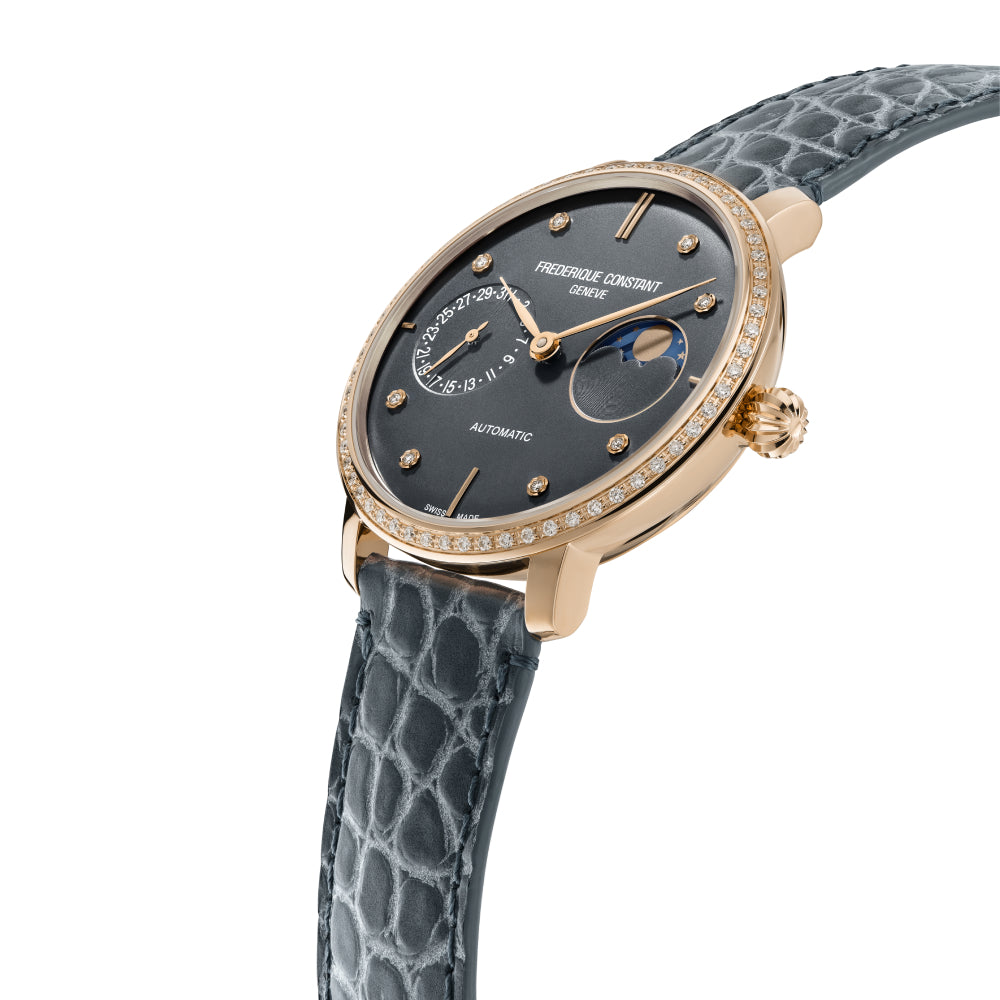 Frederique Constant Women's Automatic Gray Dial Watch - FC-0236(D/68 0.5CT)+R.STRAP