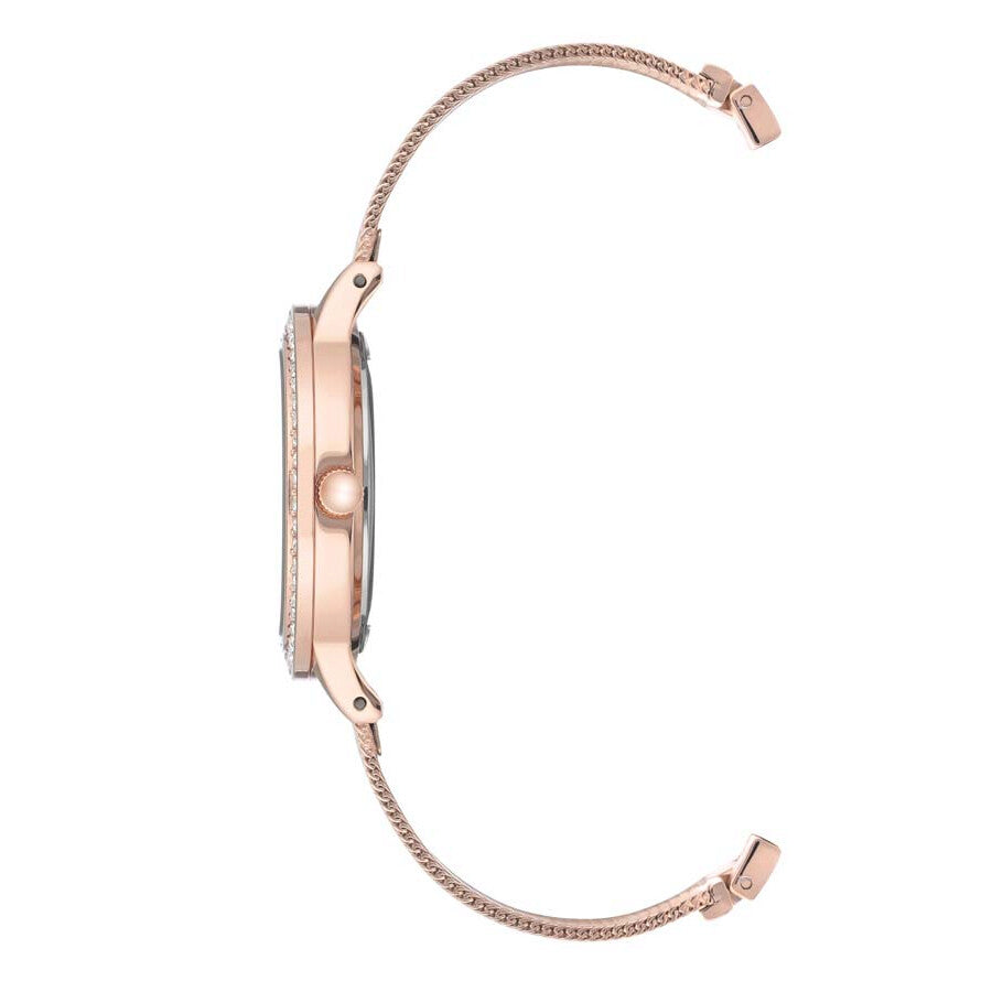 طقم آن كلاين النسائي بحركة كوارتز ولون مينا ذهبي وردي مع 4 إطارات تبديل - AK-0004+BEZEL RING 4PCS