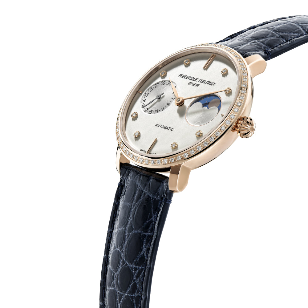 ساعة فريدريك كونستانت النسائية بحركة أوتوماتيكية ولون مينا فضي - FC-0233(D/68 0.5CT)+R.STRAP