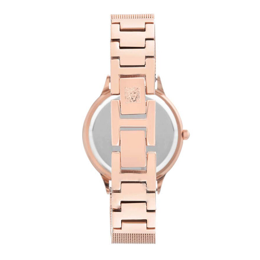 طقم آن كلاين النسائي بحركة كوارتز ولون مينا ذهبي وردي مع 4 إطارات تبديل - AK-0004+BEZEL RING 4PCS