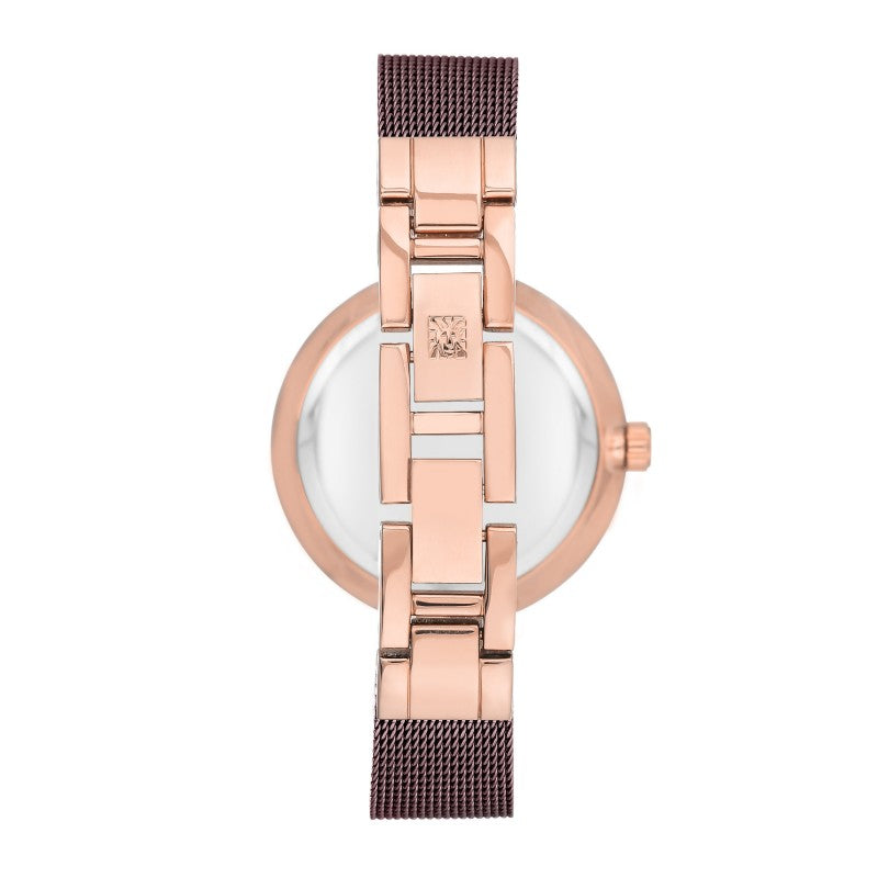 ساعة آن كلاين النسائية بحركة كوارتز ولون مينا بني - AK-0028