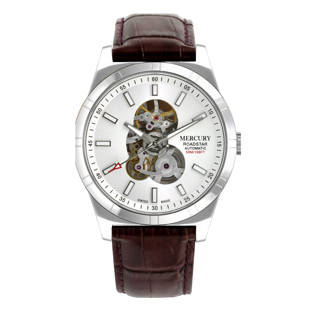 ساعة ميركوري الرجالية السويسرية بحركة أوتوماتيكية ولون مينا أبيض - MER-0008