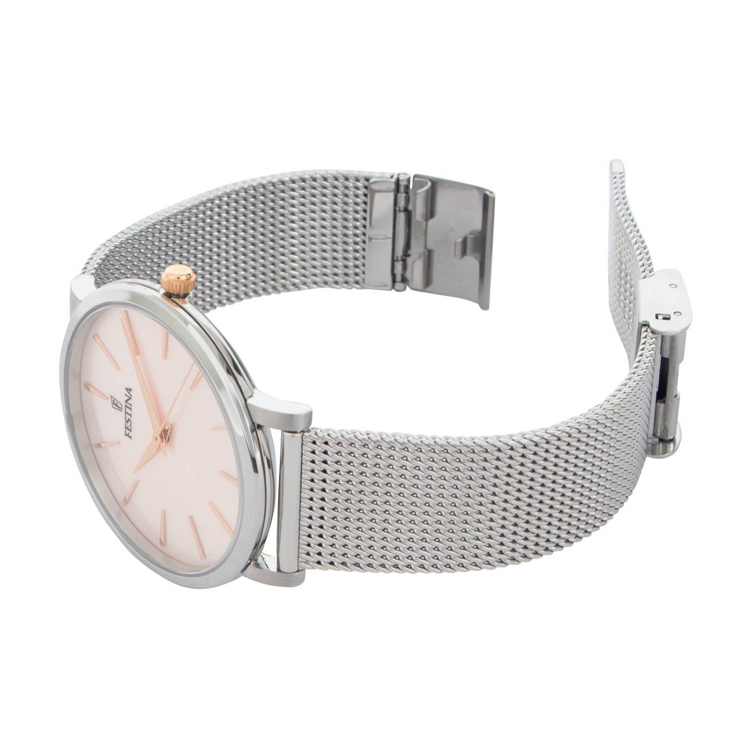 ساعة فيستينا النسائية بحركة كوارتز ولون مينا وردي - f20475/2