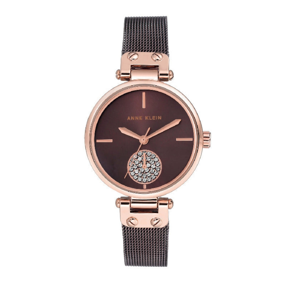 ساعة آن كلاين النسائية بحركة كوارتز ولون مينا بني - AK-0028
