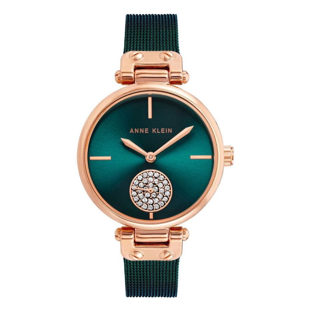 ساعة آن كلاين النسائية بحركة كوارتز ولون مينا أخضر - AK-0250
