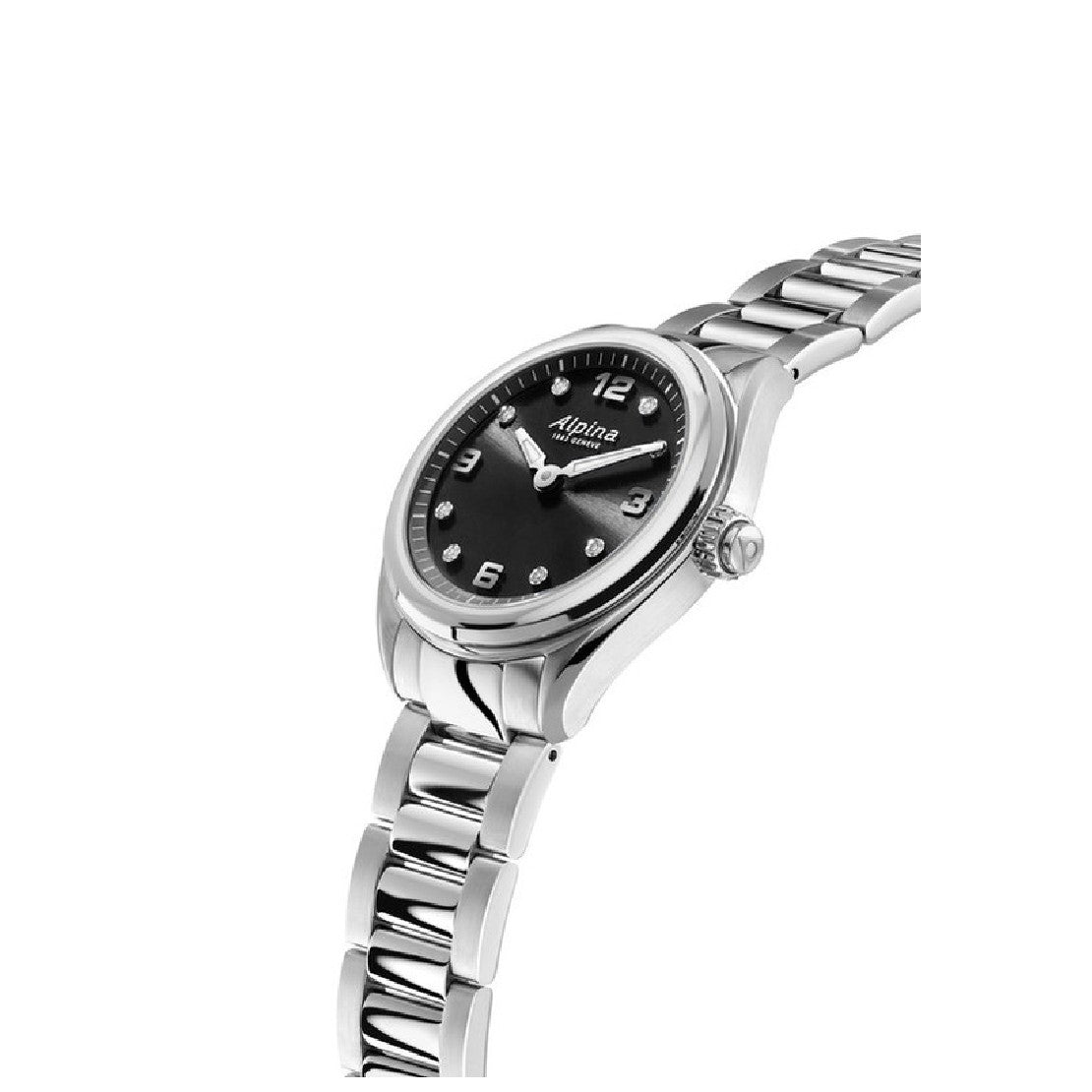 ساعة ألبينا النسائية بحركة كوارتز ولون مينا أسود - ALP-0083(8/D 0.04CT)ST+CH