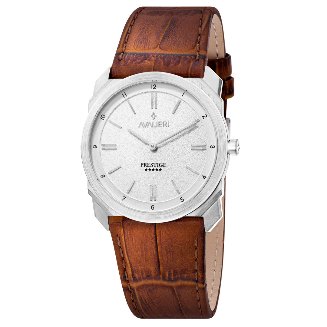 ساعة أفاليري برستيج الرجالية بحركة كوارتز السويسرية ولون مينا أبيض فضي - AP-0102