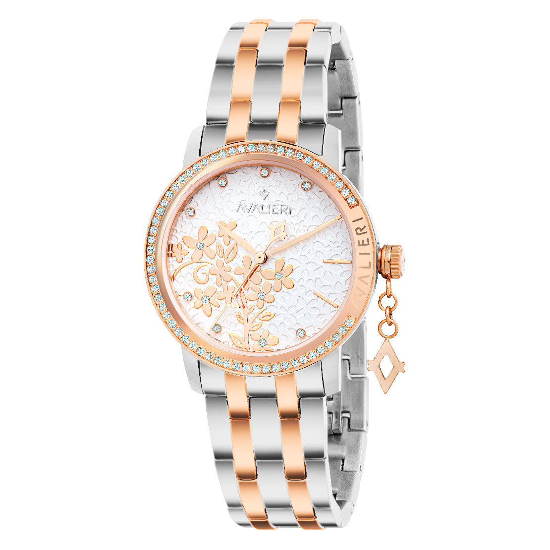 ساعة أفاليري النسائية بحركة كوارتز ولون مينا أبيض فضي - AV-2455B