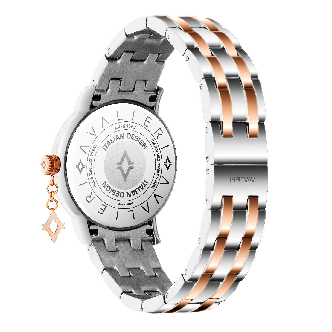 ساعة أفاليري النسائية بحركة كوارتز ولون مينا أبيض فضي - AV-2455B