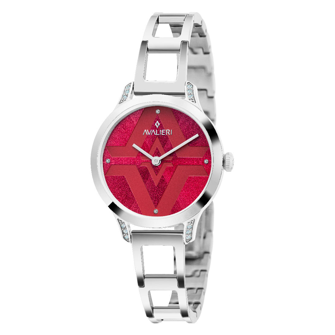 ساعة أفاليري النسائية بحركة كوارتز ولون مينا أحمر - AV-2506B