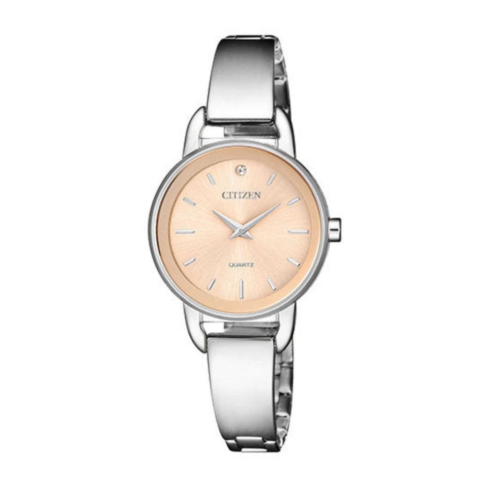 ساعة سيتيزن النسائية بحركة كوارتز ولون مينا ذهبي وردي - EZ6370-56X