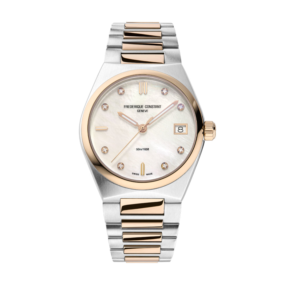 ساعة فريدريك كونستانت النسائية بحركة كوارتز ولون مينا أبيض - FC-0261(D/8 0.04CT)+R.STRAP