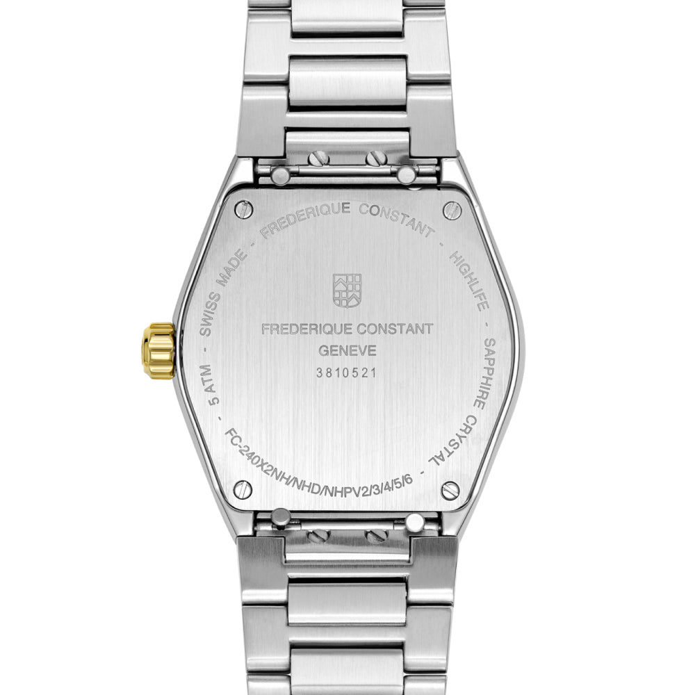 ساعة فريدريك كونستانت النسائية بحركة كوارتز ولون مينا أبيض - FC-0263(D/8 0.04CT)+R.STRAP