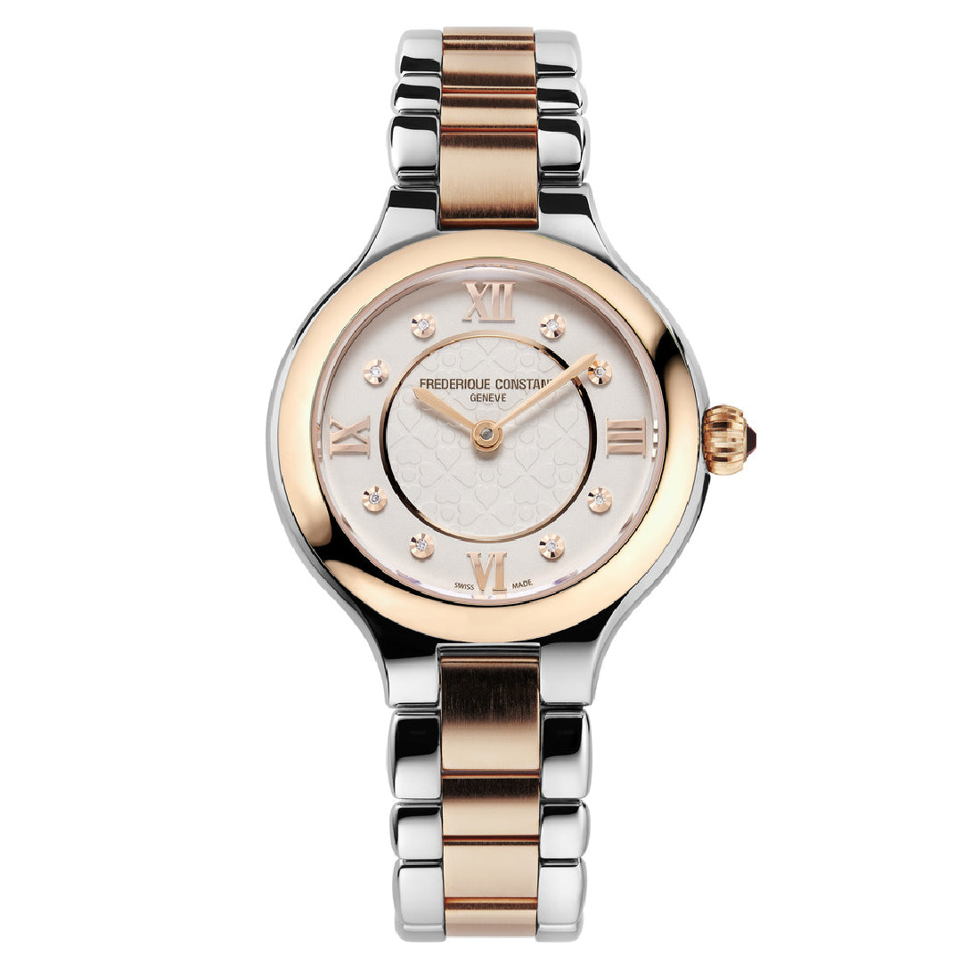 ساعة فريدريك كونستانت النسائية بحركة كوارتز ولون مينا أبيض - FC-0013(8/D 0.0144CT)