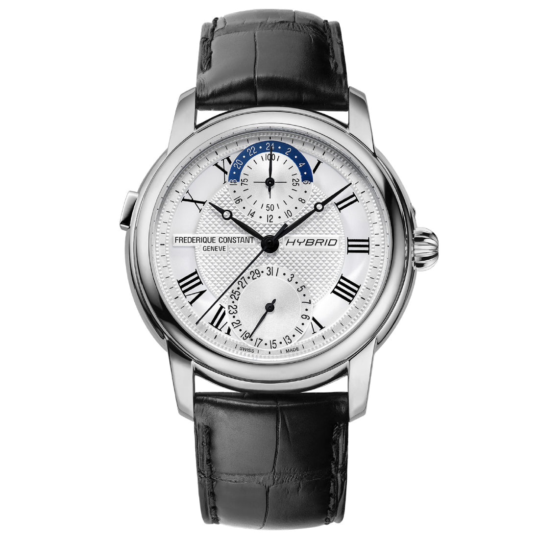 ساعة فريدريك كونستانت الرجالية بحركة أوتوماتيكية ولون مينا فضي - FC-0115 (HY BRID)