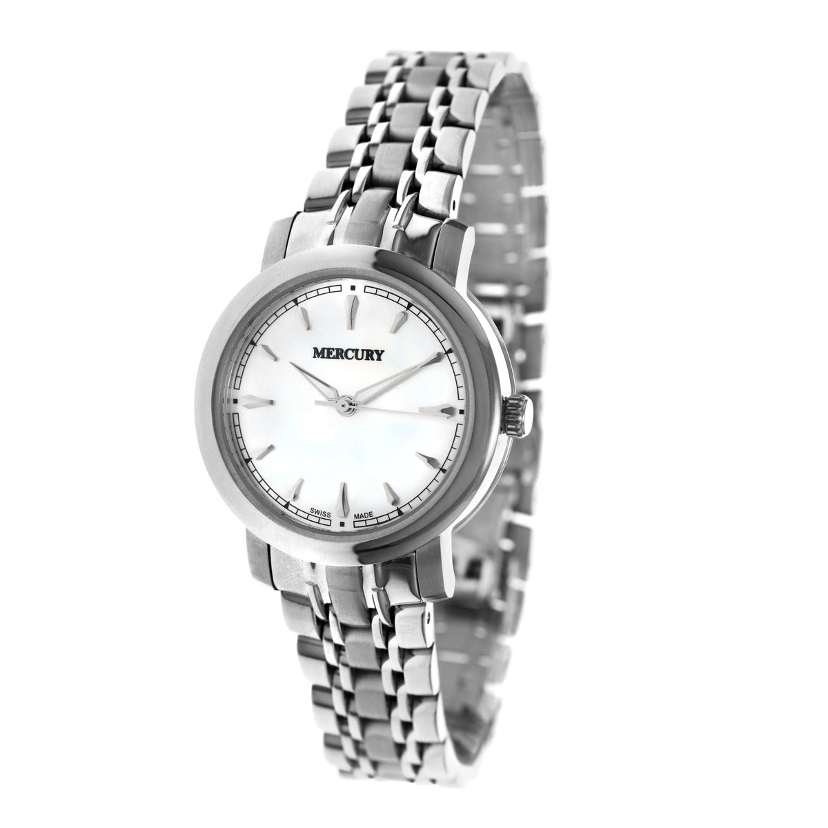 ساعة ميركوري النسائية السويسرية بحركة كوارتز ولون مينا أبيض لؤلؤي - MER-0005
