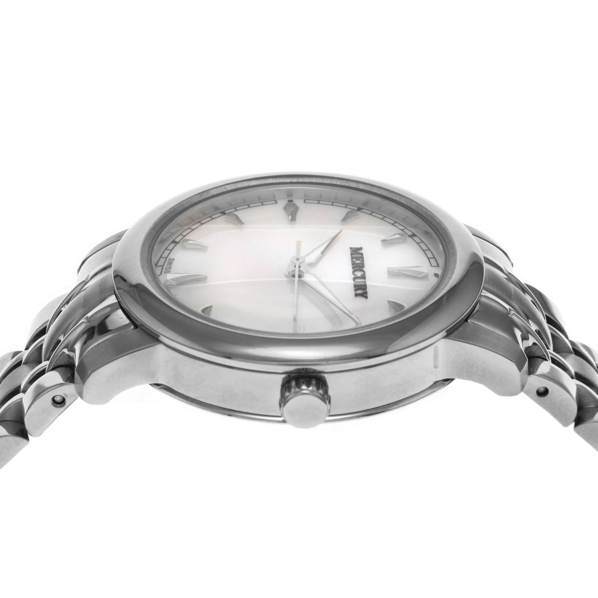 ساعة ميركوري النسائية السويسرية بحركة كوارتز ولون مينا أبيض لؤلؤي - MER-0005