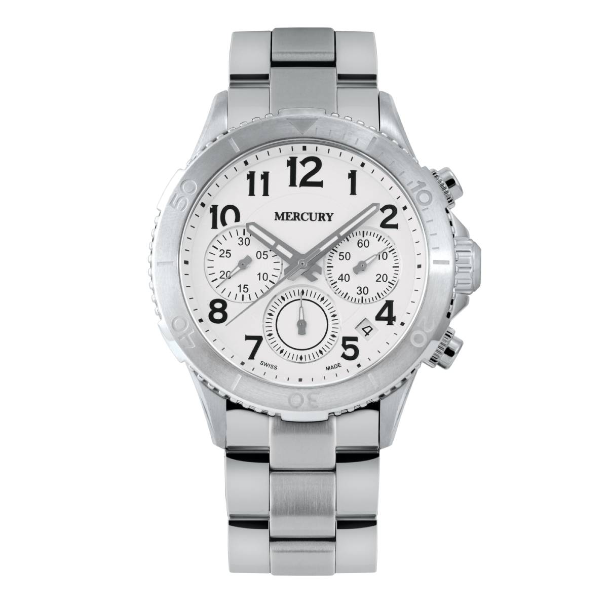 ساعة ميركوري الرجالية السويسرية بحركة كوارتز ولون مينا أبيض - MER-0006