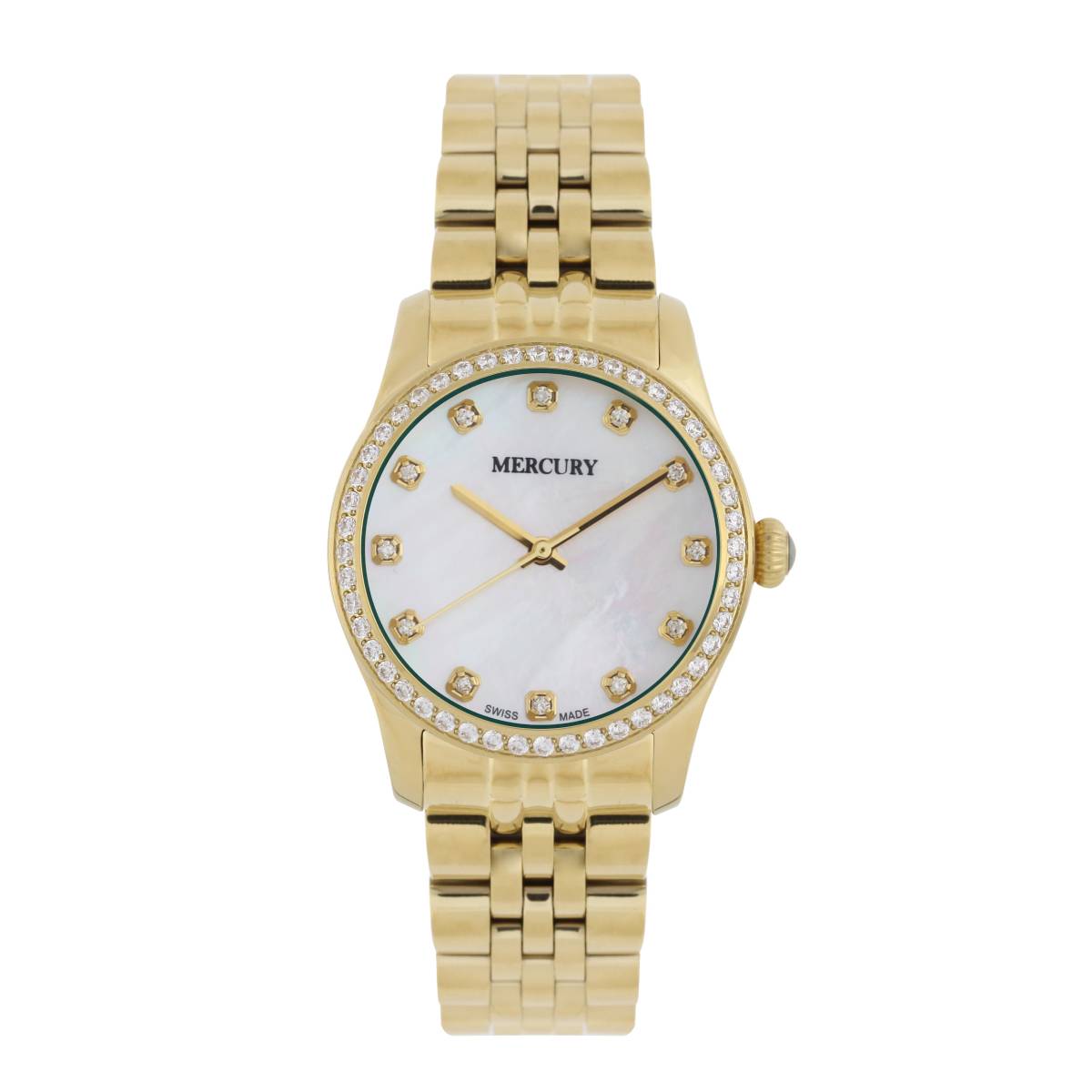 ساعة ميركوري النسائية السويسرية بحركة كوارتز ولون مينا أبيض لؤلؤي - MER-0023