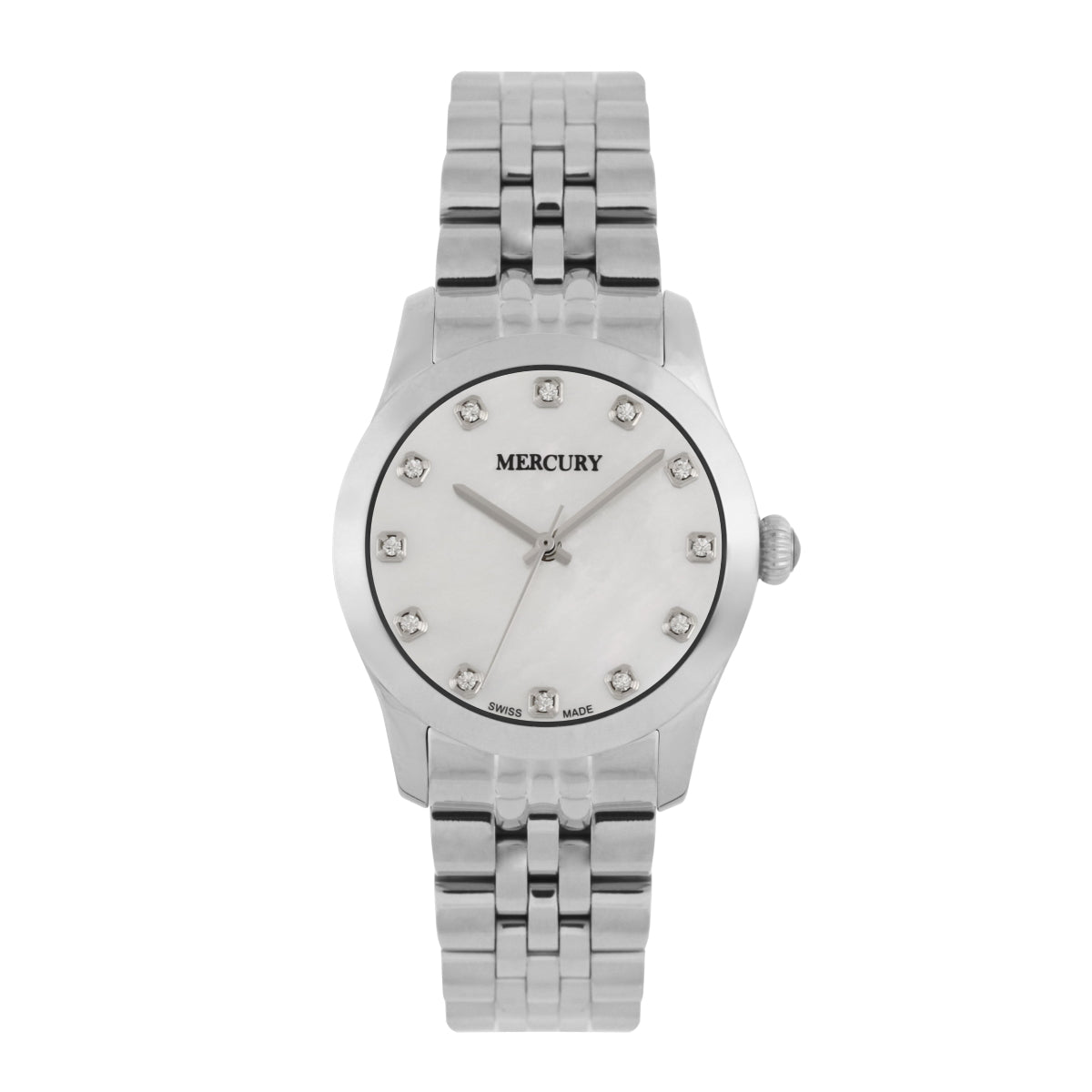 ساعة ميركوري النسائية السويسرية بحركة كوارتز ولون مينا أبيض لؤلؤي - MER-0026