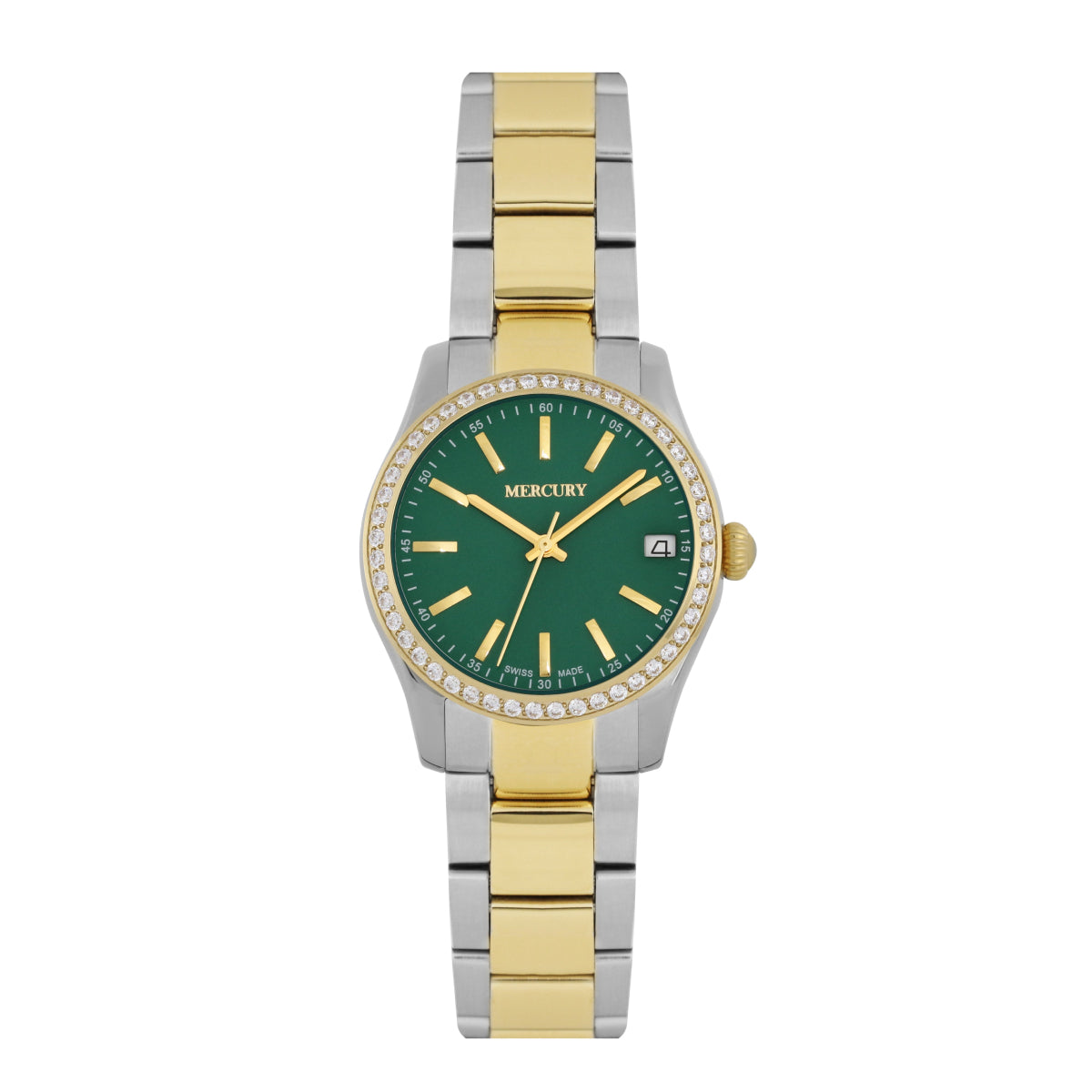 ساعة ميركوري النسائية السويسرية بحركة كوارتز ولون مينا أخضر - MER-0033