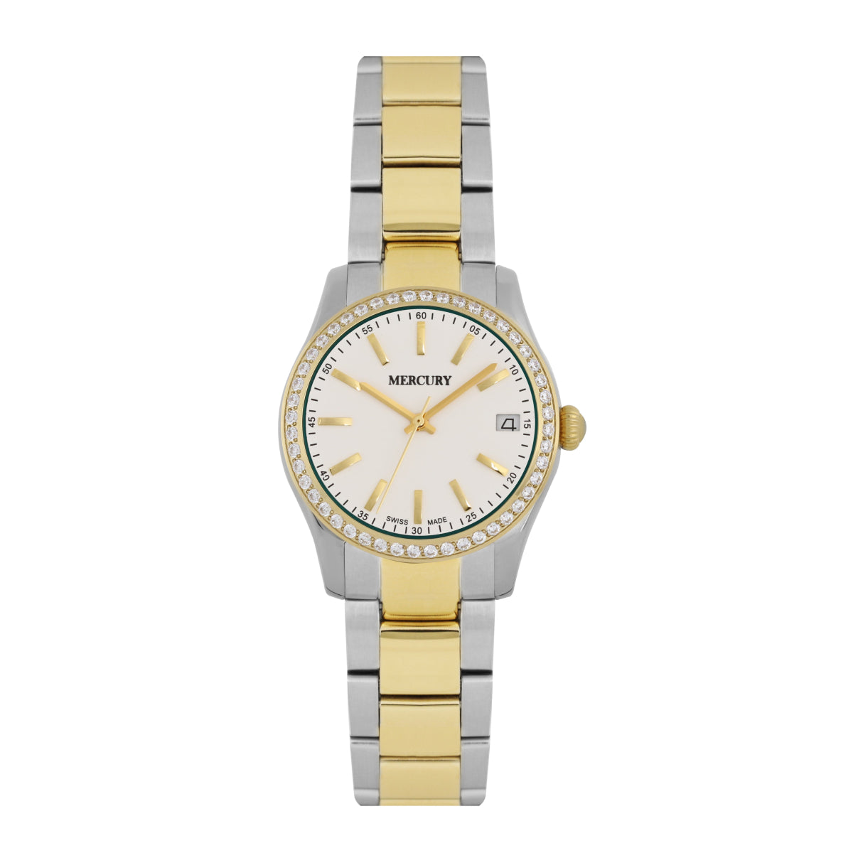 ساعة ميركوري النسائية السويسرية بحركة كوارتز ولون مينا أبيض - MER-0032