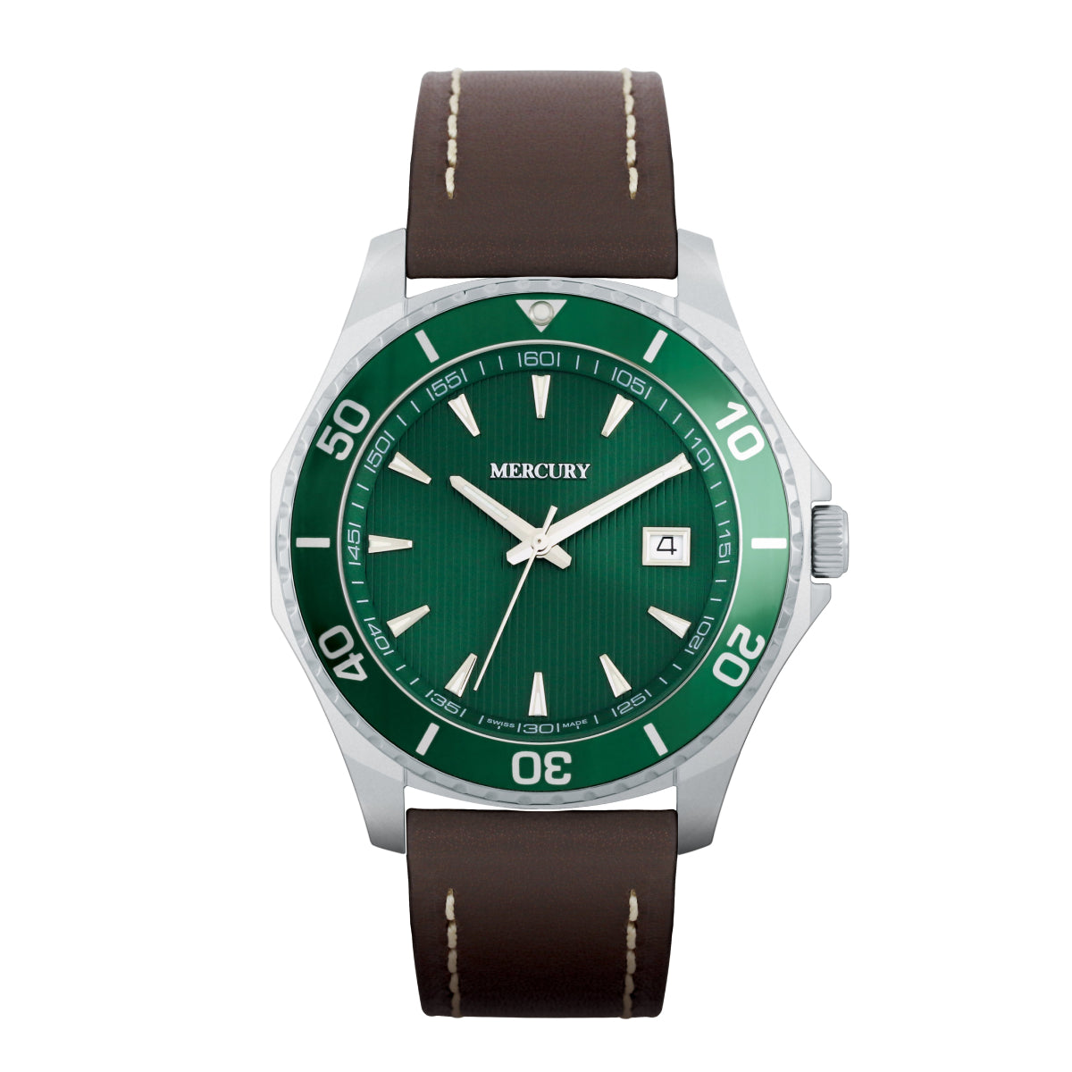 ساعة ميركوري الرجالية السويسرية بحركة كوارتز ولون مينا أخضر - MER-0037