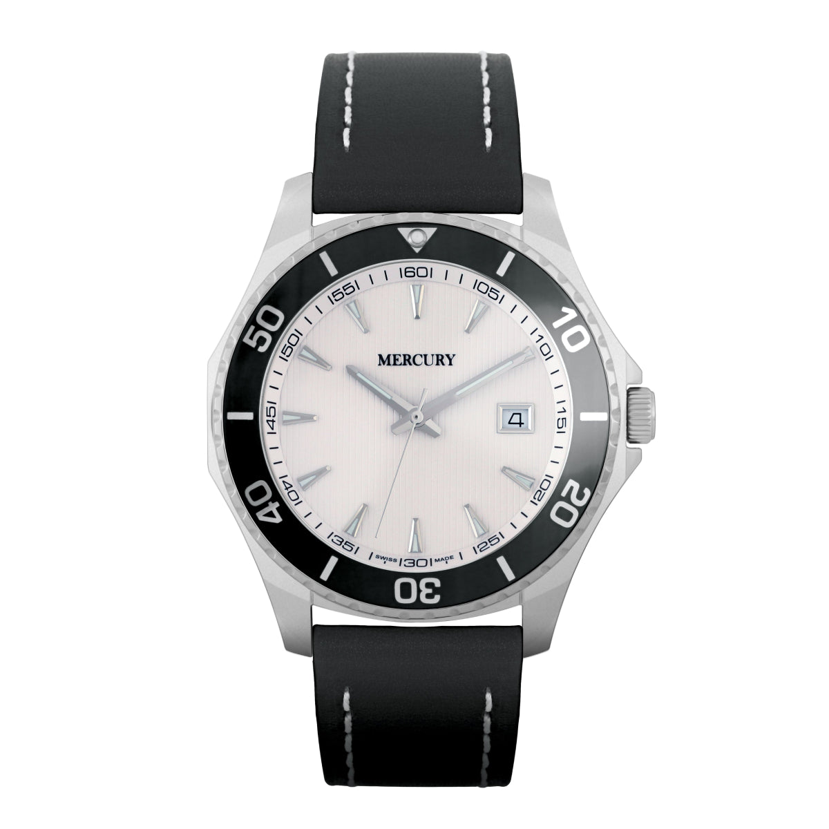 ساعة ميركوري الرجالية السويسرية بحركة كوارتز ولون مينا أبيض - MER-0036
