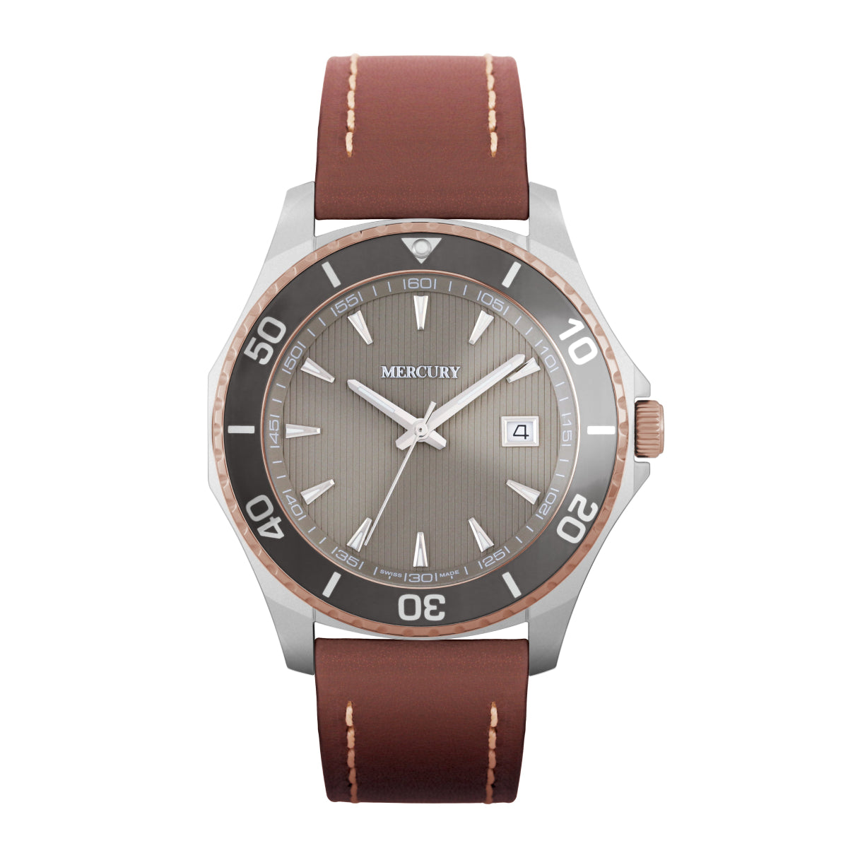 ساعة ميركوري الرجالية السويسرية بحركة كوارتز ولون مينا رمادي - MER-0038