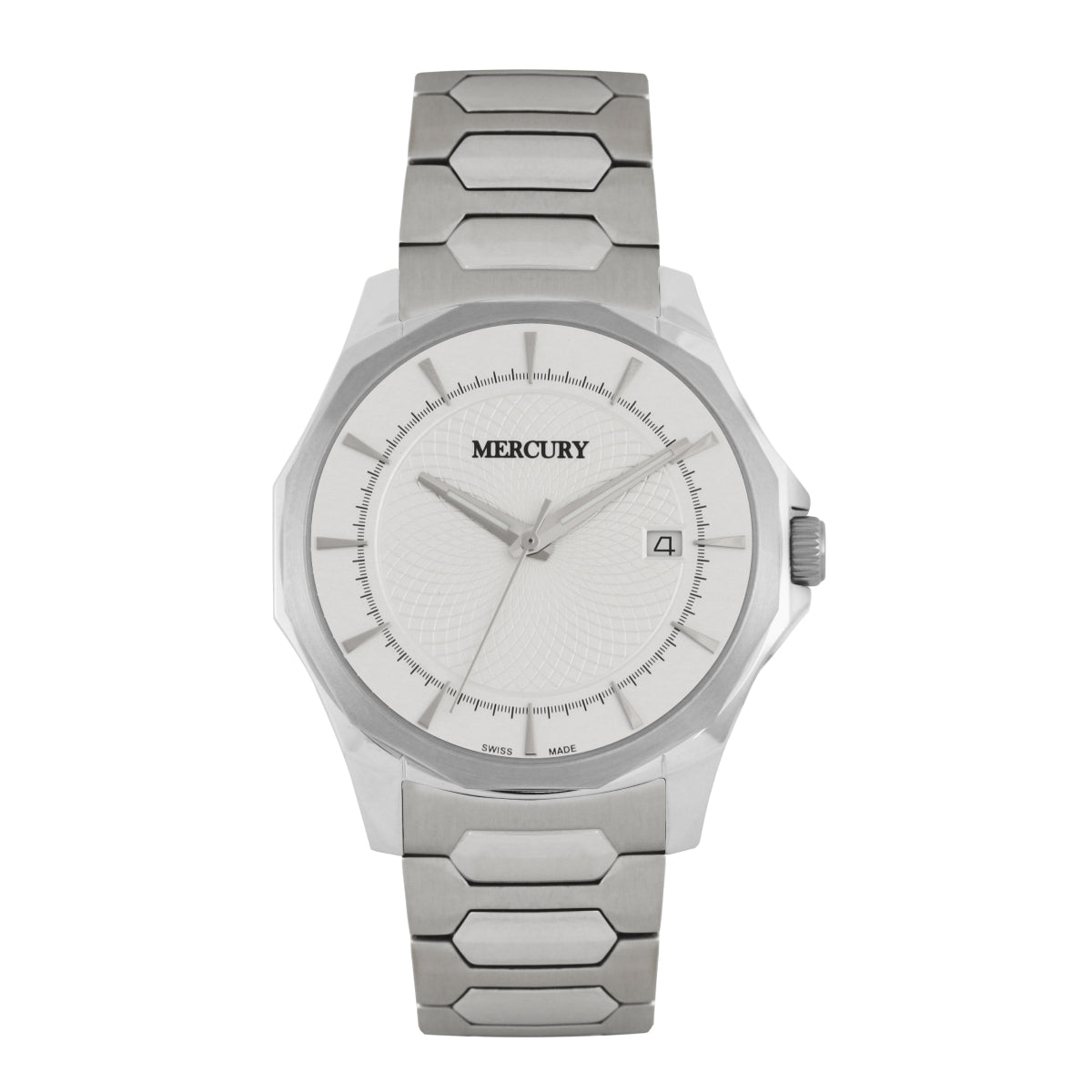 ساعة ميركوري الرجالية السويسرية بحركة كوارتز ولون مينا أبيض - MER-0045