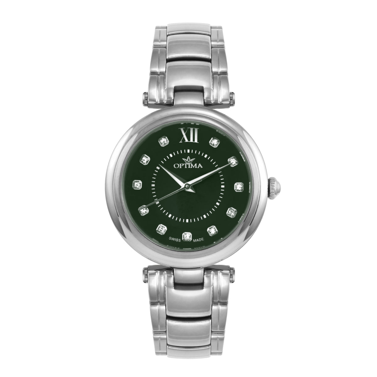 ساعة أوبتيما النسائية السويسرية بحركة كوارتز ولون مينا أخضر - OPT-0013