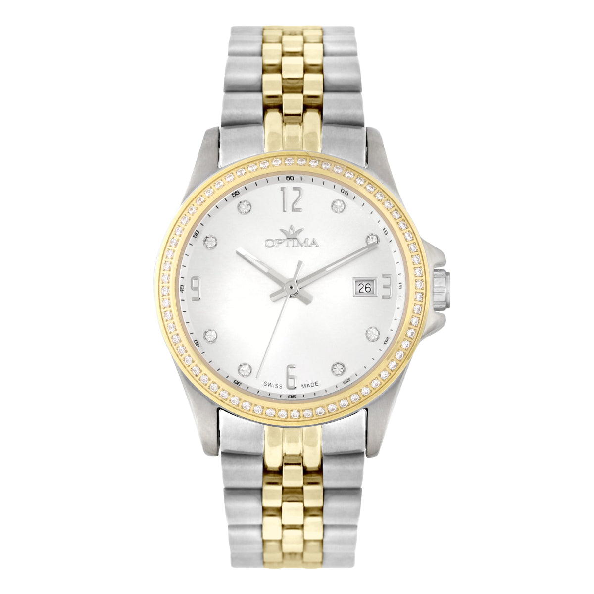 ساعة أوبتيما النسائية السويسرية بحركة كوارتز ولون مينا أبيض - OPT-0017