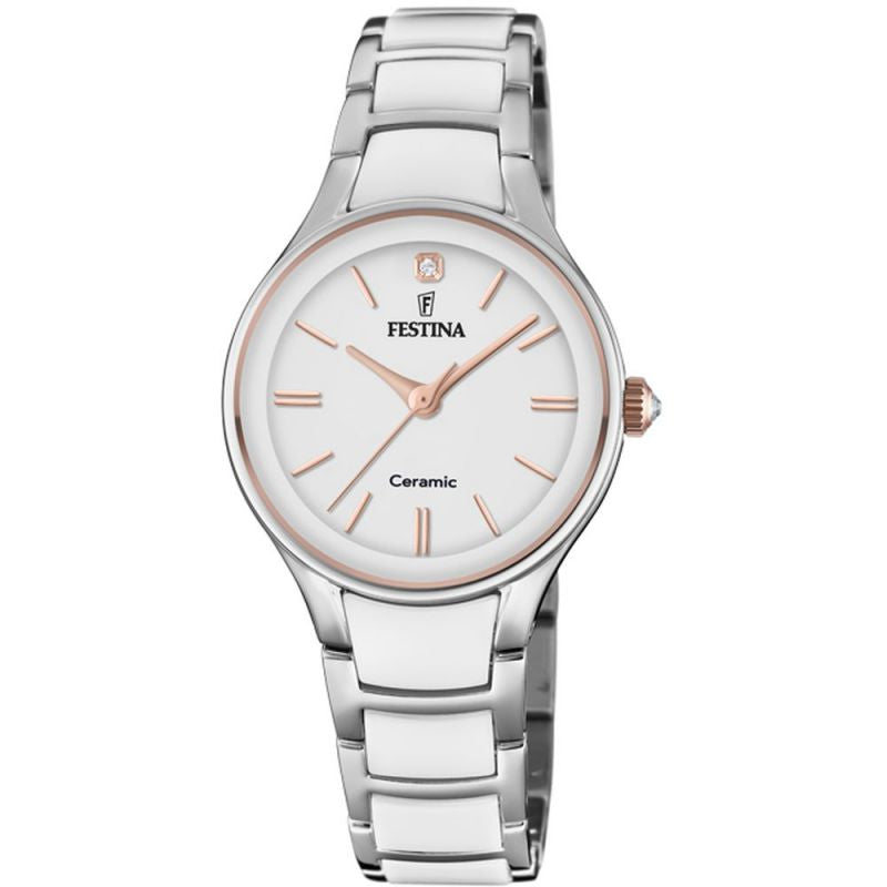 ساعة فيستينا النسائية بحركة كوارتز ولون مينا أبيض - f20474/2