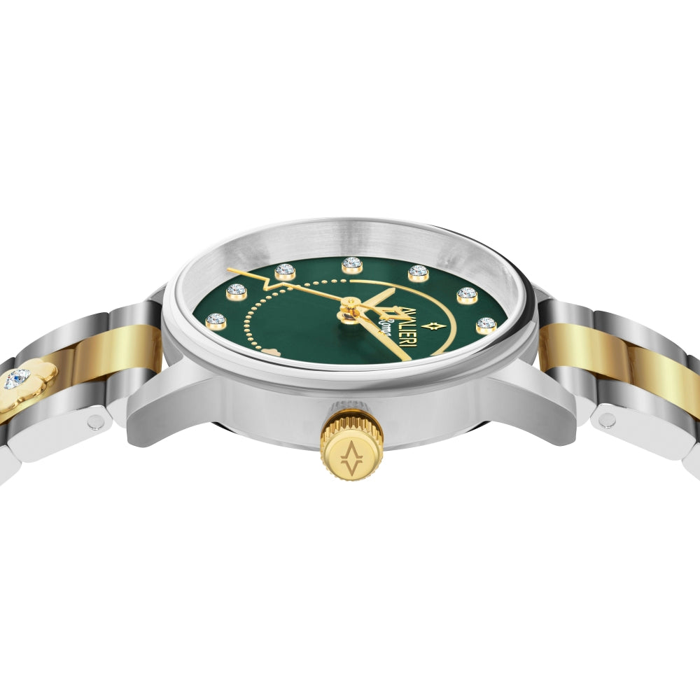 Avalieri Women's Green Dial Quartz Movement Watch Set - AV-2597B+BR