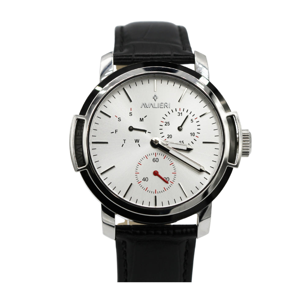 Avalieri Men's Quartz Watch Silver White Dial With Key Chain - AV-2456B