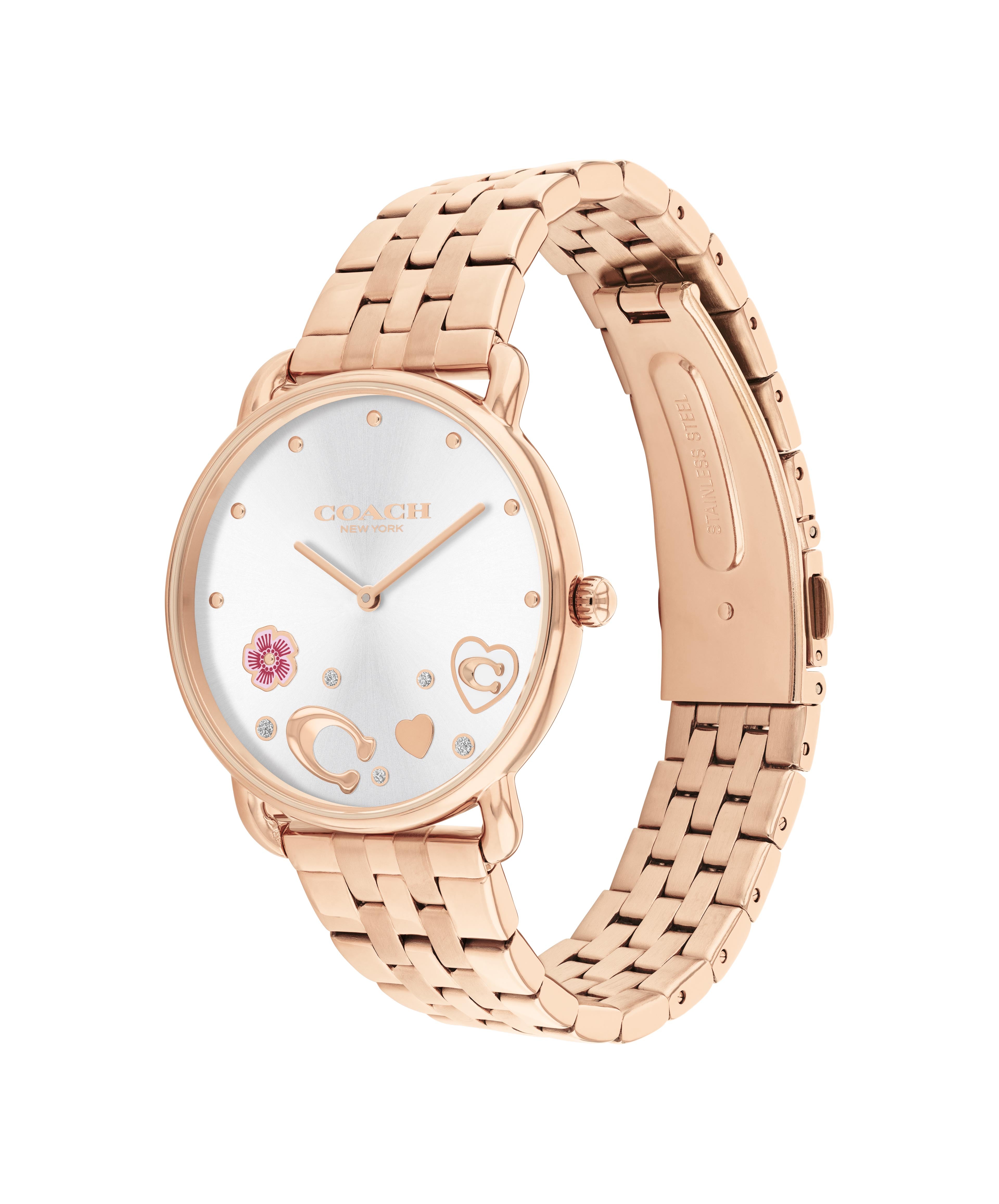 Coach Women's Elliott White Dial Gold Crystal Watch COH-0058