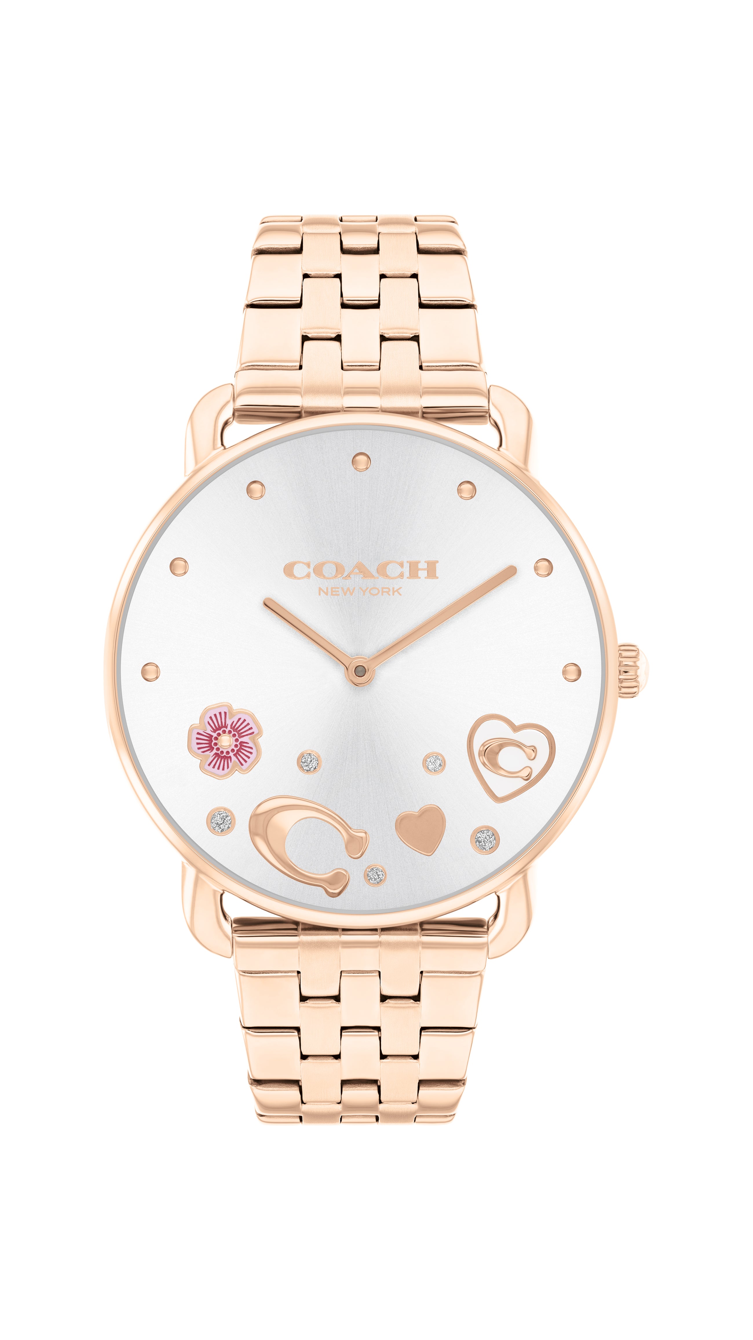 Coach Women's Elliott White Dial Gold Crystal Watch COH-0058