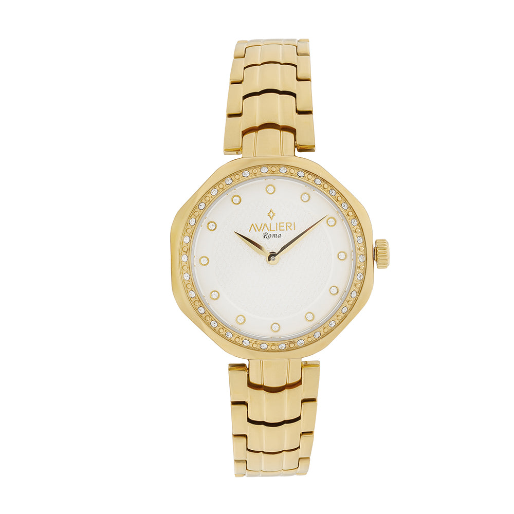 Avaleri Women's Quartz Watch with Silver-White Sandblasted Dial - AV-2650B+BR