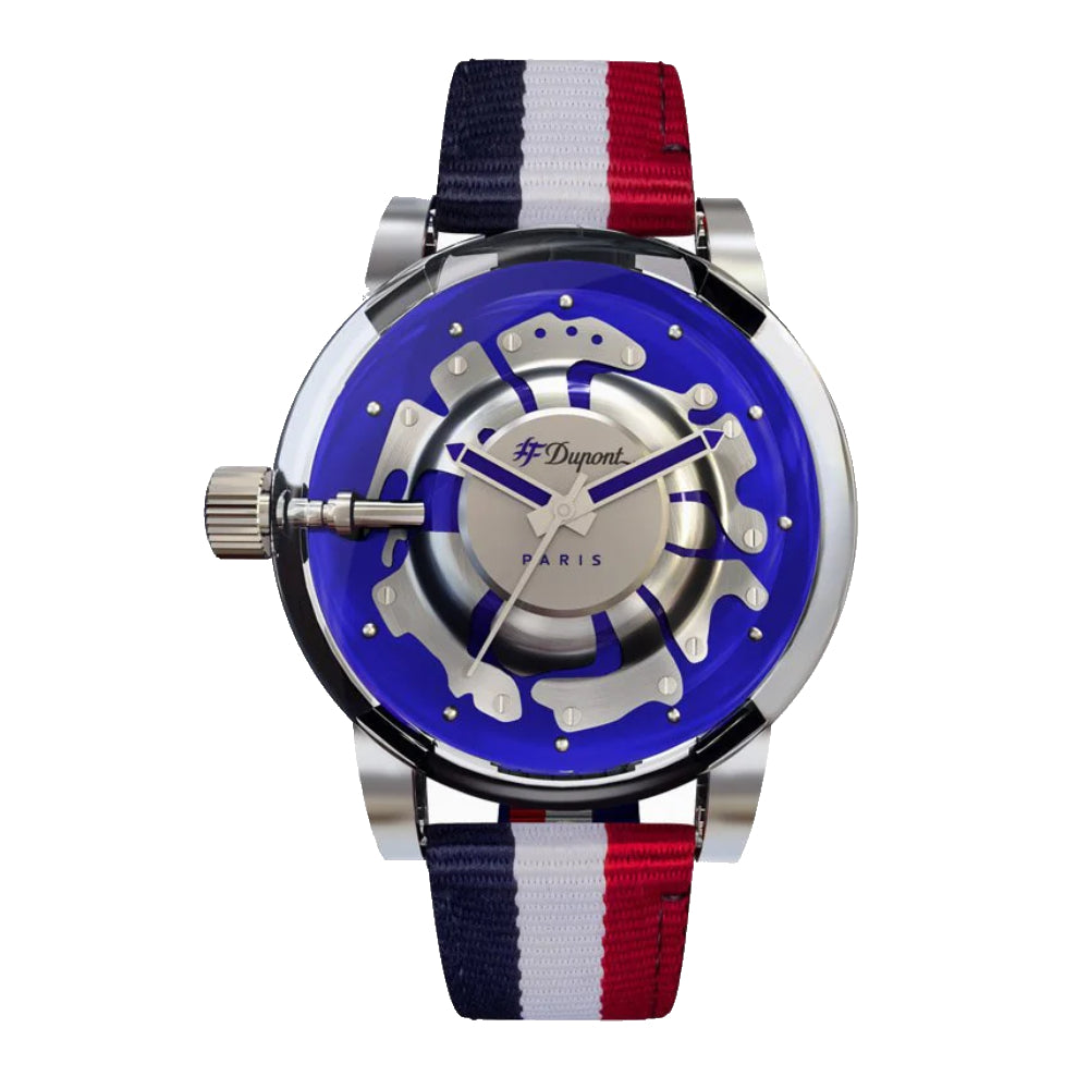 S.T.Dupont Men's Quartz Watch, Silver and Blue Dial - 29915320676