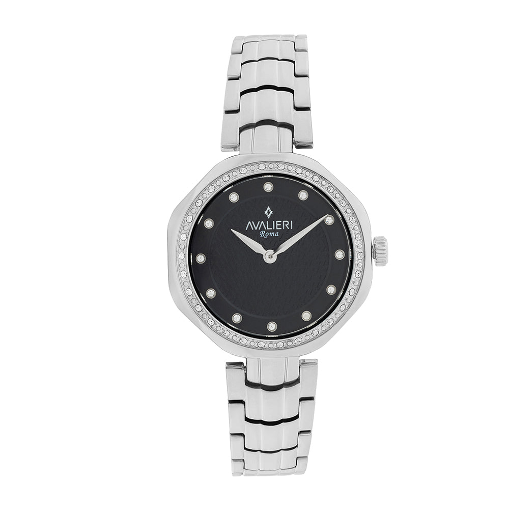 Avaleri Women's Quartz Watch with Black Sand-Texture Dial - AV-2652B+BR