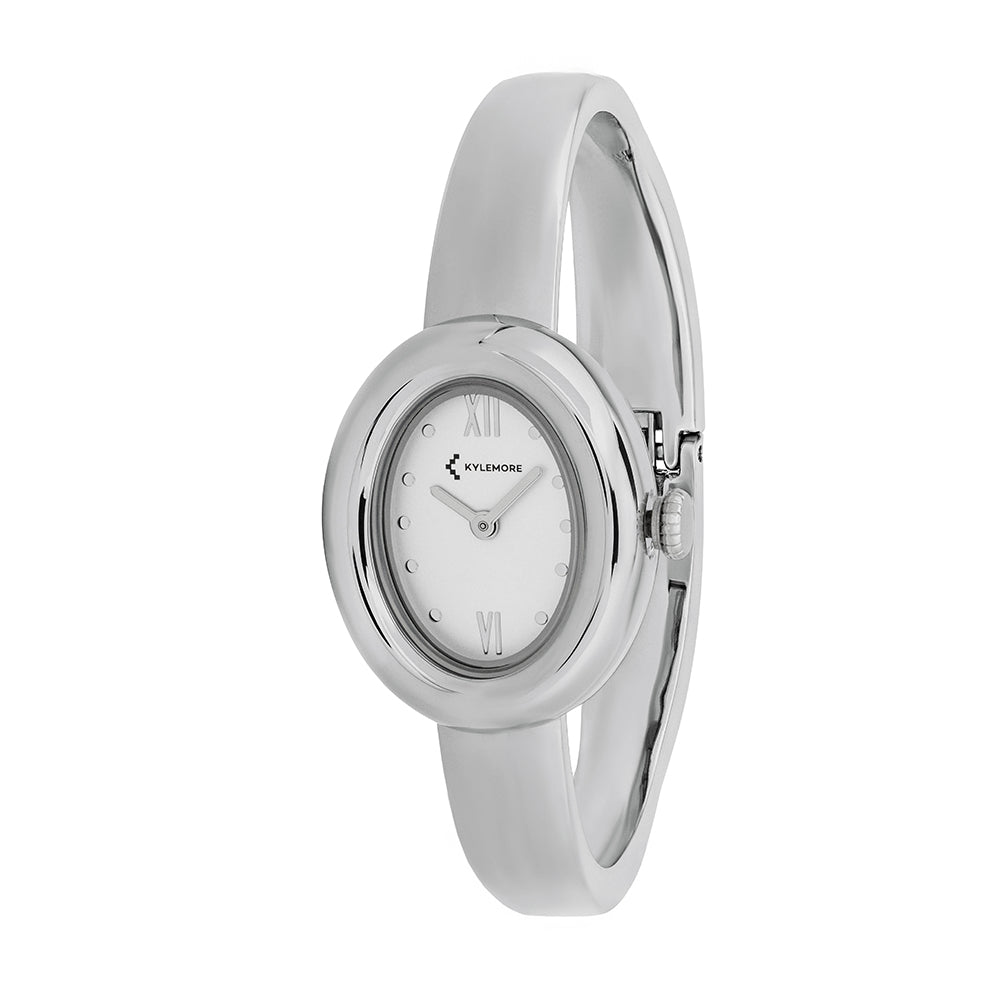 ساعة كيليمور النسائية من سبائك معدنية بلمسة رملية فضية ومينا أبيض - KM-1092B