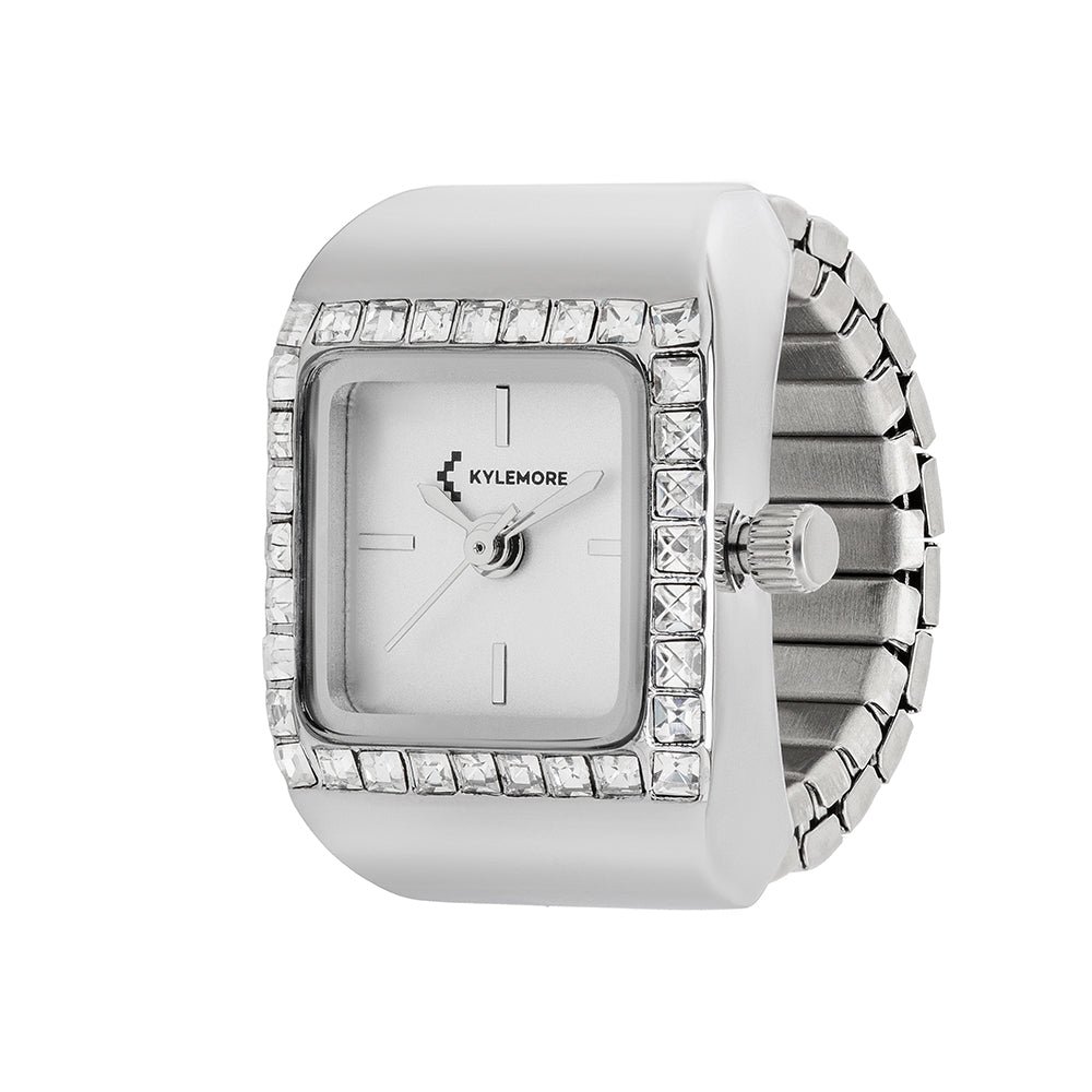 ساعة كيليمور النسائية من سبائك معدنية بعقارب تقليدية ولمسة رملية فضية ومينا أبيض - KM-1096B