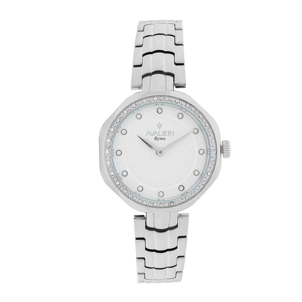Avaleri Women's Quartz Watch with Silver-White Sand-Texture Dial - AV-2651B+BR