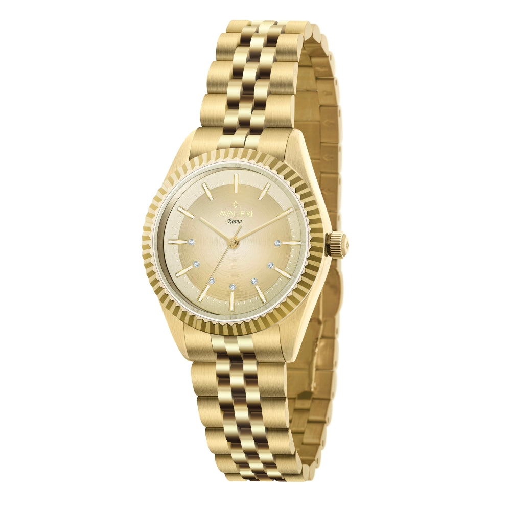 Avalieri Women's Quartz Watch Gold Dial - AV-2604B