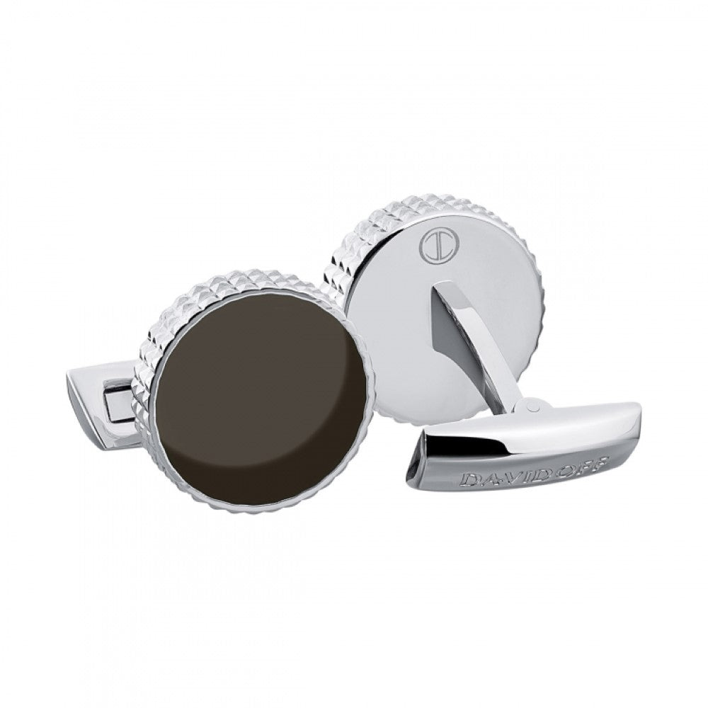 Silver and brown cufflinks from Davidoff - DFC C-0010 (ROUND BR)