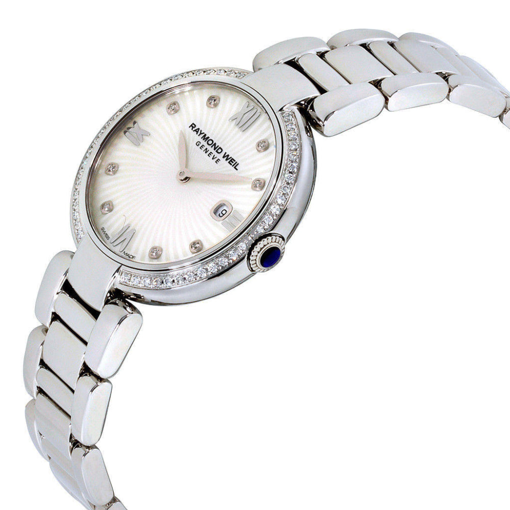 ساعة ريموند ويل النسائية بحركة كوارتز ولون مينا أبيض - RW-0220 (DMND/57)+LTHR